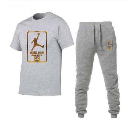 Men's Geometric Cotton Sports Outfit Set