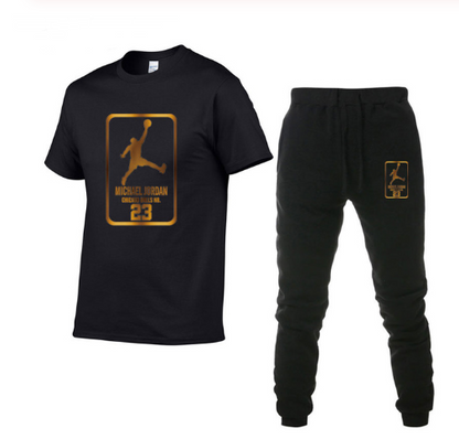 Men's Geometric Cotton Sports Outfit Set