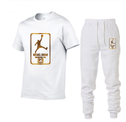 Men's Geometric Cotton Sports Outfit Set