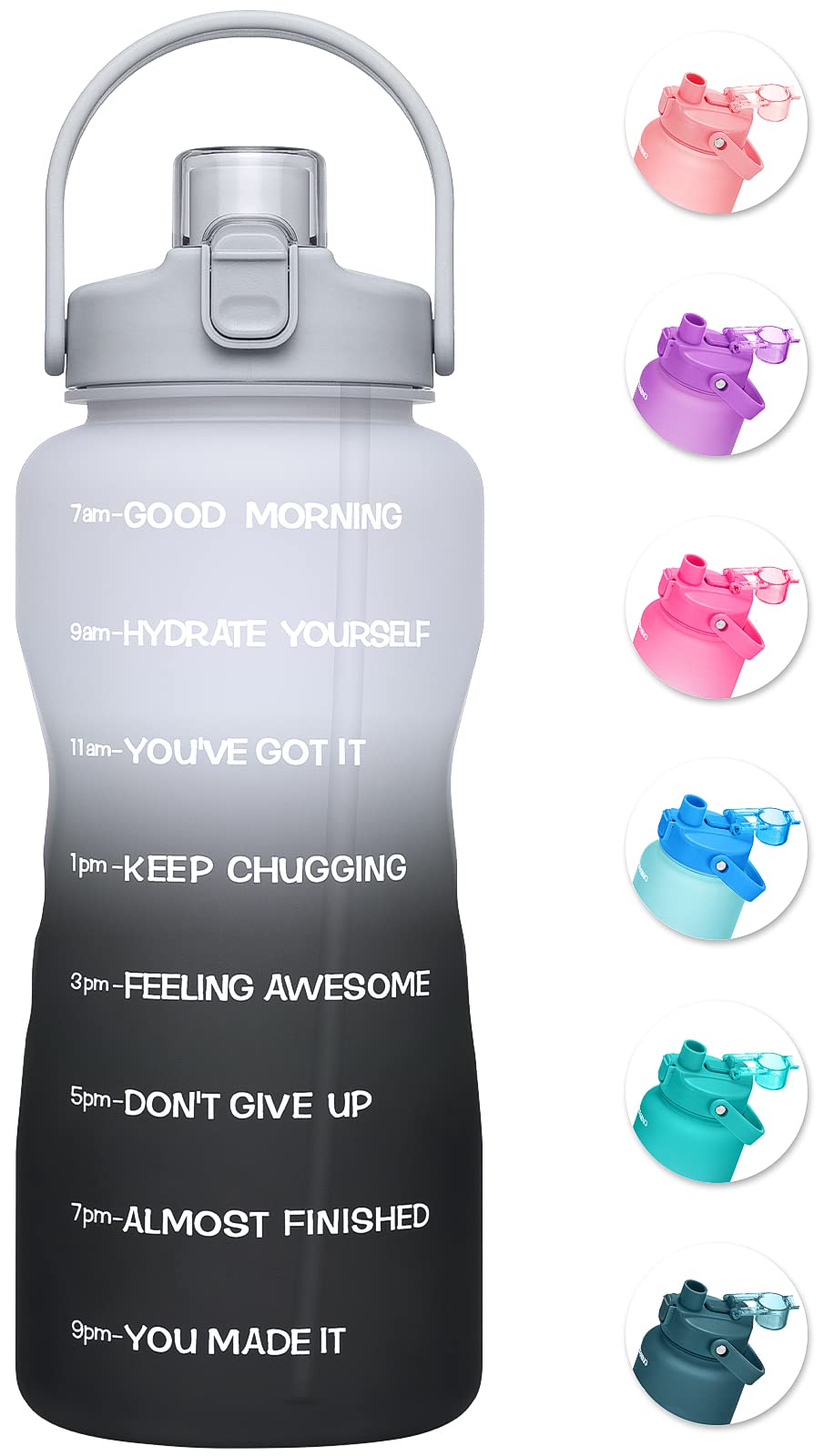 Unistar 1.9L Water Bottle with 2-in-1 Lid (Straw lid/Chug Lid) 1.9L Large Capacity Water Jug BPA-free Gallon Water Bottle Leak-proof Water Jugs Water Bottle with Time marker for Gym Outdoor