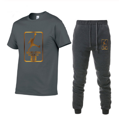 Men's Geometric Cotton Sports Outfit Set