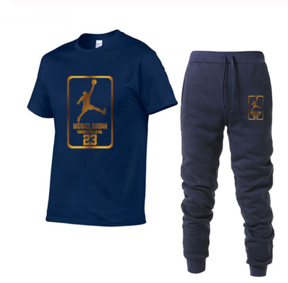 Men's Geometric Cotton Sports Outfit Set